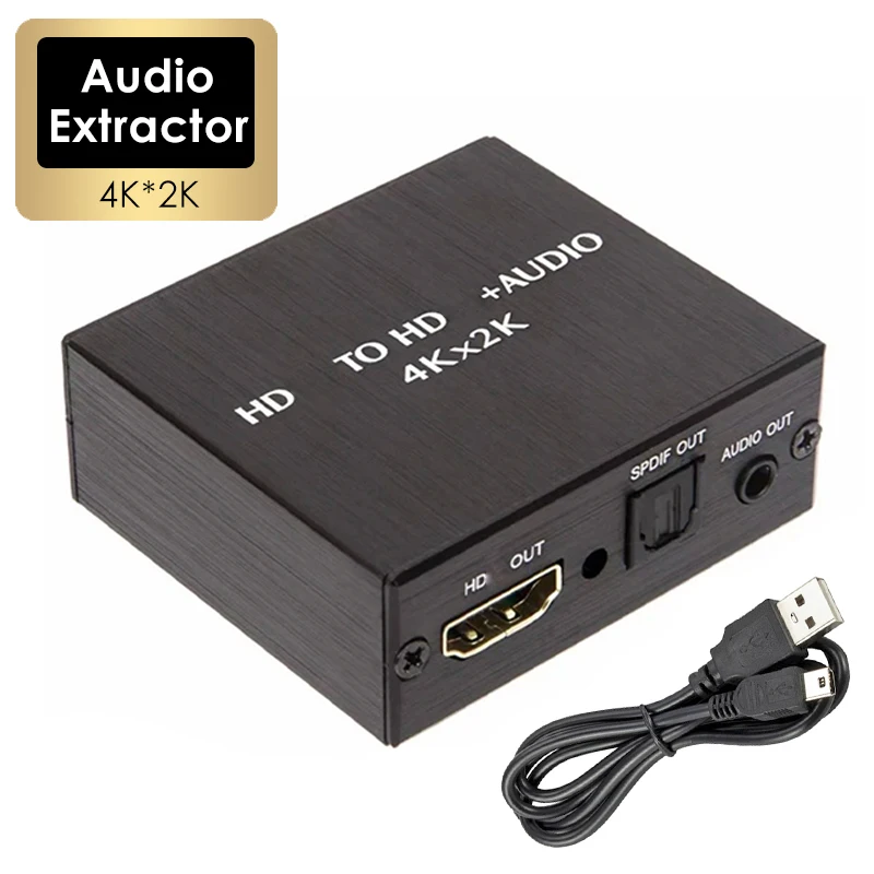 4K x 2K Video Audio extraktor HDMI-kompatibilný na 3,5 mm zvukový prevodník SPDIF Optický Toslink Stereo Out Splitter Adapter