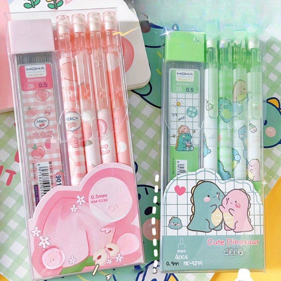 4ks 0,5 mm Mechanické ceruzky Kawaii Automatické ceruzky s 1 trubicami HB HB Olovené dopĺňania Kórejské kancelárske potreby Roztomilé ceruzky