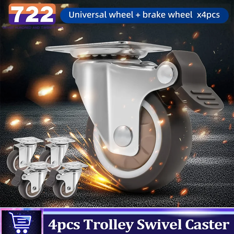 4ks 1,25/2inch Universal Swivel Casters Heavy Duty Furniture Wheel Rinestor Tiché kolesá Trolley Kreslo SoFa s bezpečnostnou brzdou