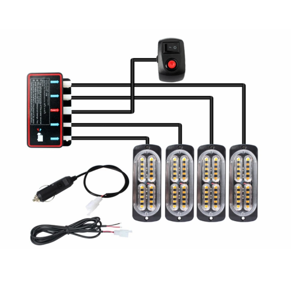 4ks 20led Stroboskopy 12 V Strobe Light 4 v 1 automobil Núdzové svetlo Núdzové fashingové svetlo (žlté svetlo)