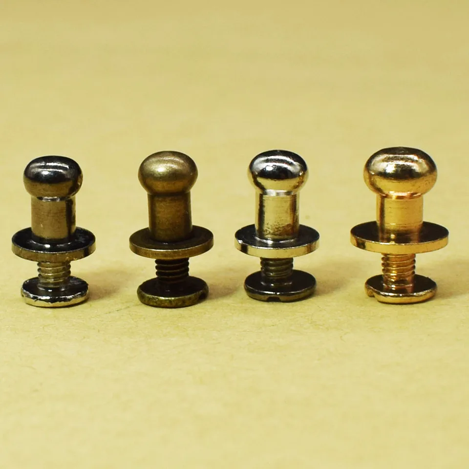 4ks 5-10 mm veľké kovové mosadzné striedanie Nivets Knob kožené remeselníky Nivets hodinky pásový pás Round Silver/Black/Gold pracky