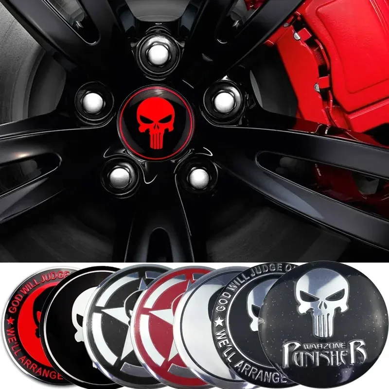 4ks 56 mm zliatinové vozidlá Centrum Centrum Hub Caps Punisher Stickers for Honda Ford Subaru Toyota Audi Volkswagen Volvo BMW Lexus