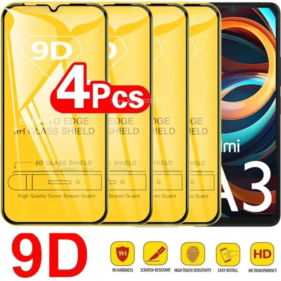 4ks 9d temperované sklo pre Xiaomi Redmi A3 A3 A2 10A 9T 12 13 ° C Protector Glass pre Xiaomi Redmi A1 A2 Plus sklo obrazovky
