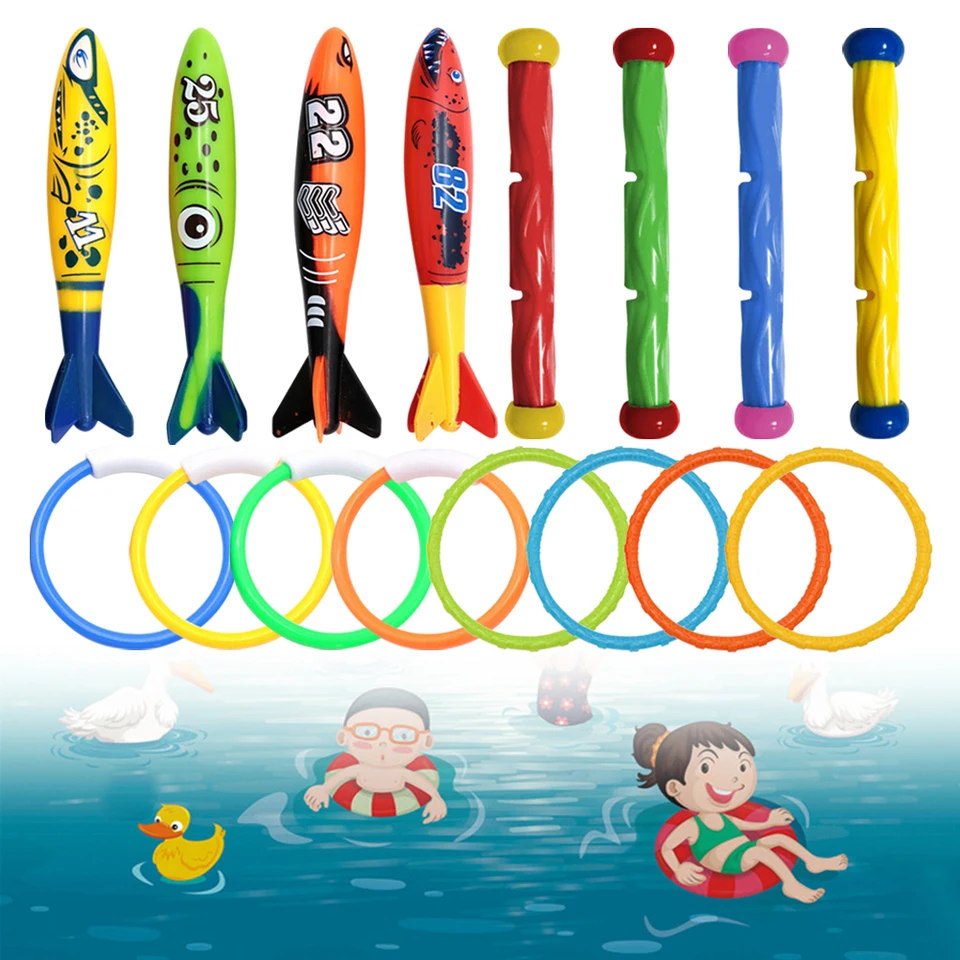 4ks bazény hry potápajúca sa hračkou Multicolor Cartoon Poinking Hračky Creative Swim Dive Toy Set Set Plavecké príslušenstvo