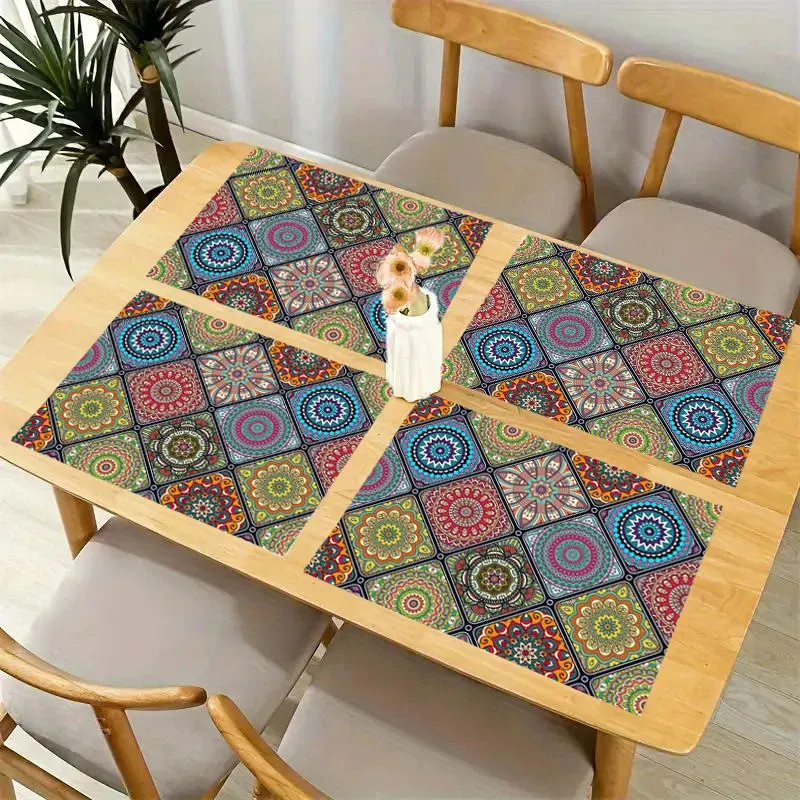 4ks boho mandala prestieranie mexický etnický tradičný vzor s geometrickými plaidmi bohémsky kvetinový stolík Place mrady dekor