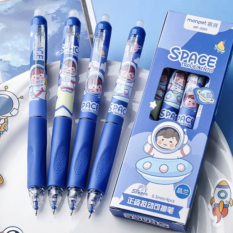 4ks/box astronaut vymazané pero set kreatívny študent jednoduchý 0,5 mm rýchly sušenie vymazané gélové pero roztomilé študentské kancelárske potreby