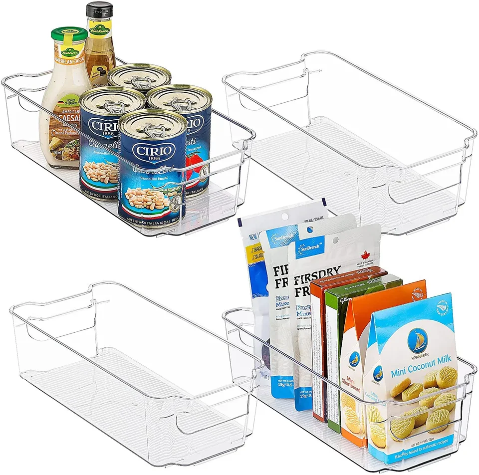 4ks Chladnička Organizátor Pantry Storage Storage Boxes s vyrezanou priehľadnou plastovou rukoväťou