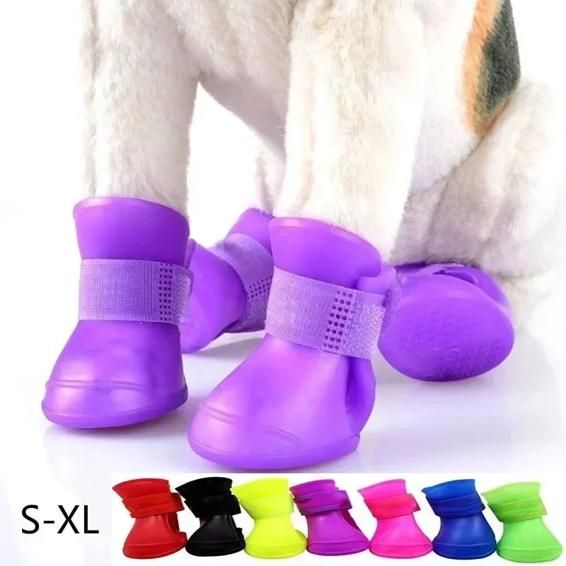 4ks domáce zviera Waterproof Rainshoe Anti-Slip Gumovej topánky pre malé stredne veľké psie mačky vonkajšie topánky pre psie členky topánky pre domáce zvieratá