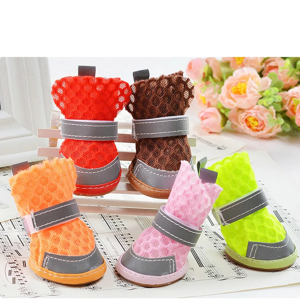 4ks domáce zvieratá topánky Summer Puppy Paspy Sandals Sandals Sladk Dno Anti-Stric Sandále pre šteňa chihuahua botas červené/ružové/modré