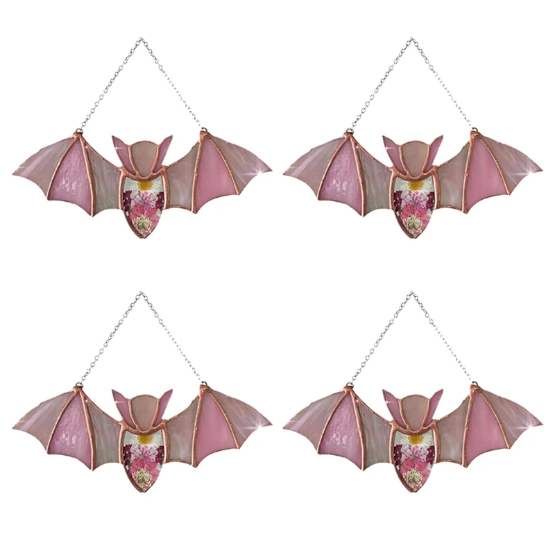 4ks Halloween dekorácie závesné sklo Suncatcher netopiere akrylové farebné halloween netopiere stena dekorácie závesný gotický netopier