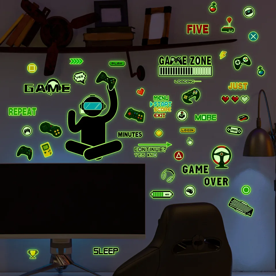 4ks herná miestnosť rukoväte nálepka Gamer Gamer Gaming Plagáty Gamer Vinyl nástenná nástenná nástenná umenie dekorácia