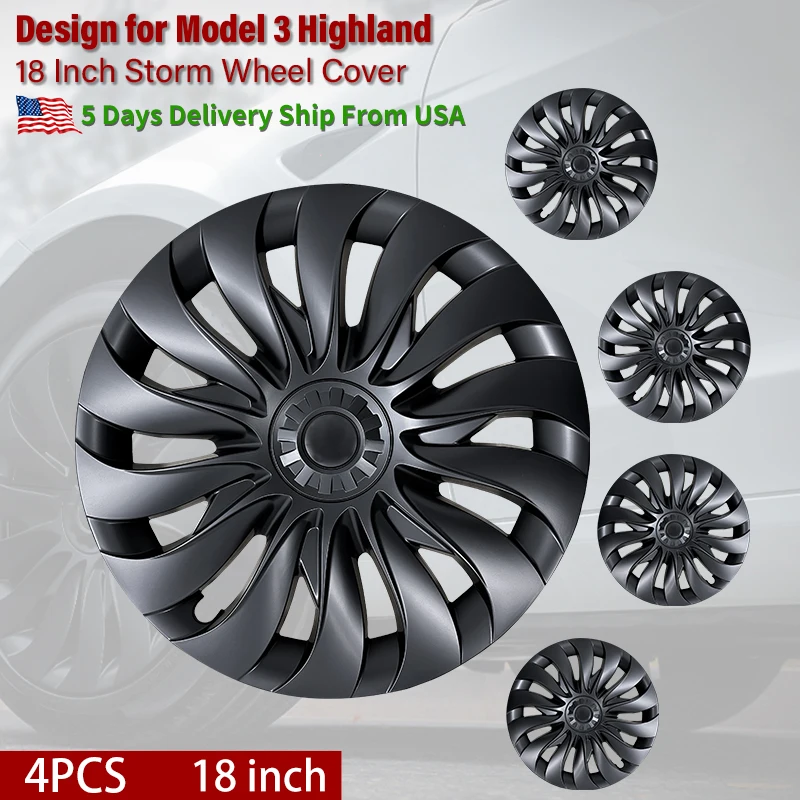 4ks Hubcap Nový model 3 Highland 2023-2024 18-palcová čiapka búrky Full Rim Cover pre Tesla náhradné automobilové doplnky