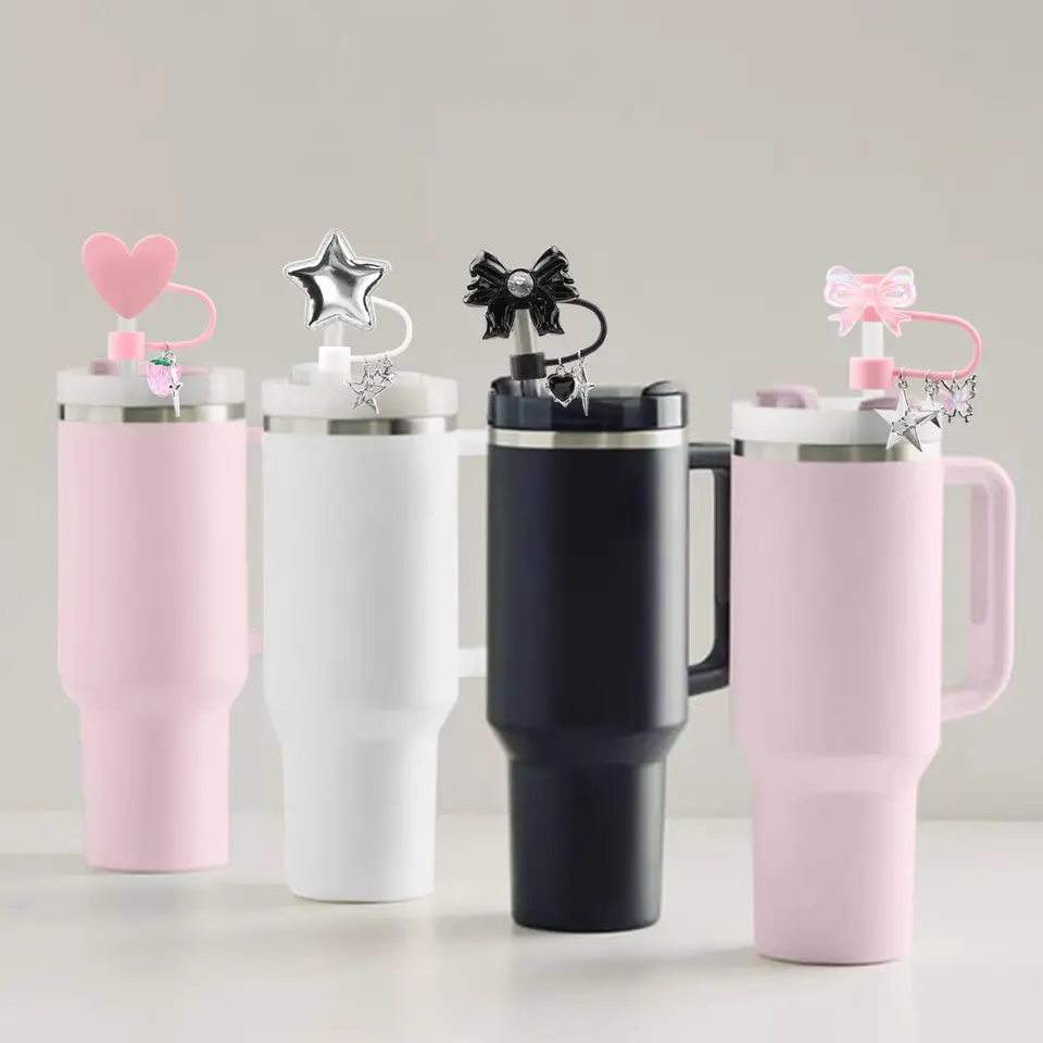 4ks hviezdne kryty slamy súpravy pre Stanley Tumbler Cup Bow Silikone Slaw Toppers roztomilý srdcový luk prachový prot