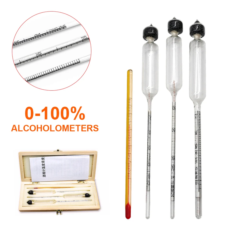 4ks Hydrometer alkoholový set 0 až 100% alkoholový meter tester Termometer vinohla