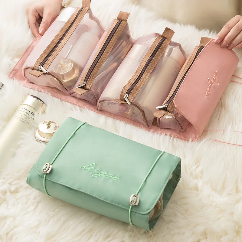 4ks in 1 odnímateľné make -up tašky Ženy Zipper sieťou veľkú kapacitu kozmetické vrecko zložky prenosné prenosné umývacie ukladacie taška