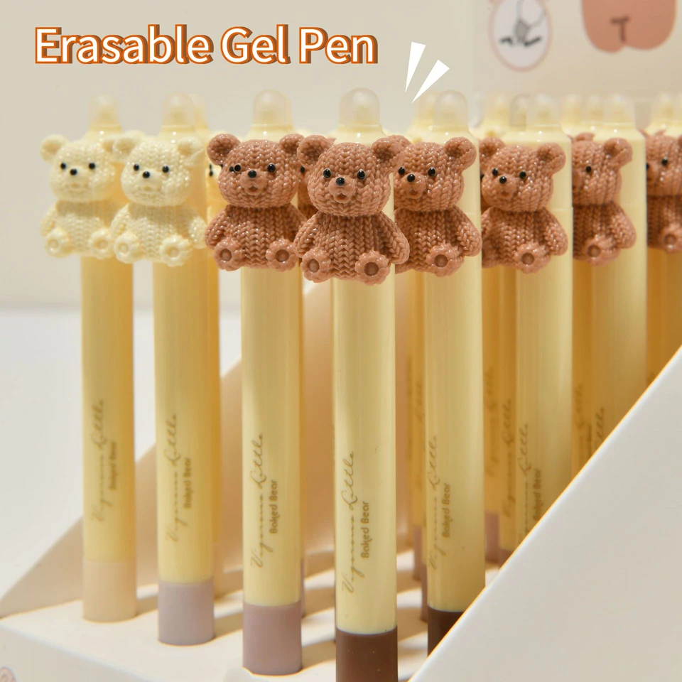 4KS Kawaii Little Bear Doll Doll Erasable Gélové perá 0,5 mm umývateľná rukoväť magické modré atramentové vymazanie doplňovania prútov