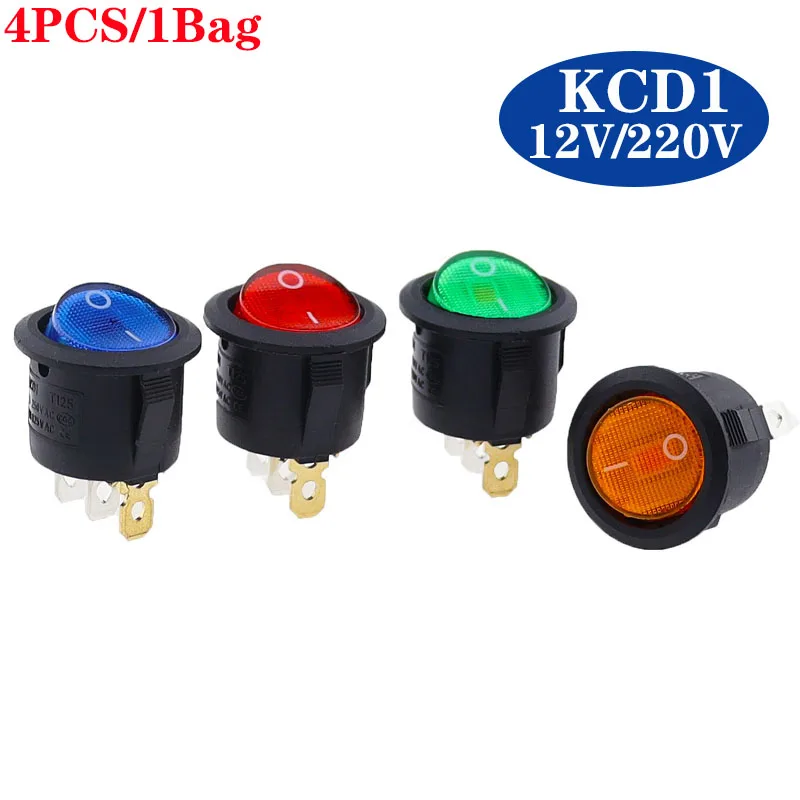 4ks KCD1 5V-12V / 220V ON / OFF ROUND ROCKER LED LED osvetlené osvetlené autá Dashboard Dash Boat dodávka s svetlom
