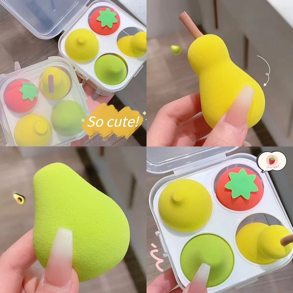 4ks/krabica make -up huba sada roztomilých ovocných kozmetických oblátok pre základný krém na korektor práškovú tvár make -up kozmetické nástroje hrušky