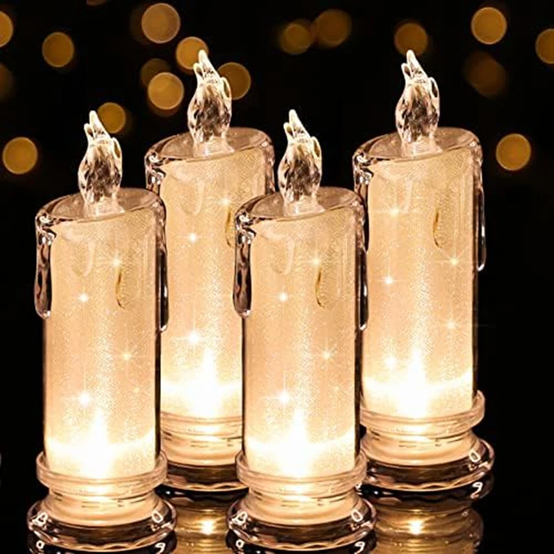 4ks LED LED bez plameňových sviečok, sviečky LED voľné stĺpy, vrátane batérie, dekorácie pre Halloween vianočné biele