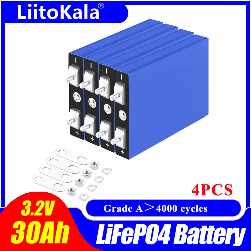 4ks Liitokala 3,2V 30AH LifePO4 Battera Bell Littium Fosfát Hlboké cykly DIY 12V 24V 36V 48V Solárna energia UPS Power