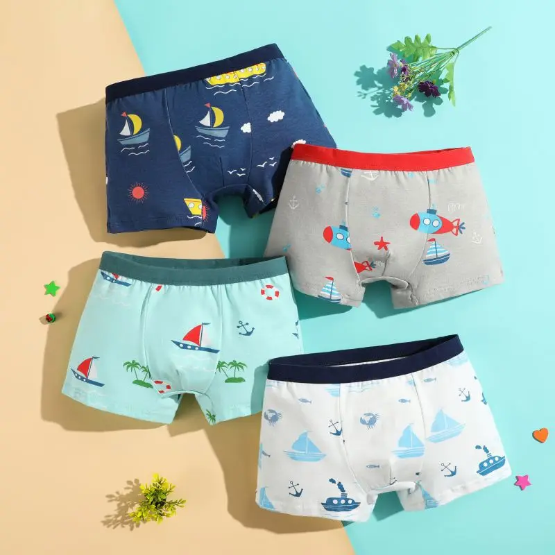 4ks/lot Boys Boxer Briefs Kids Cotton Underwear Underwear Chlapče spodky dospievajúci karikatúra tlač