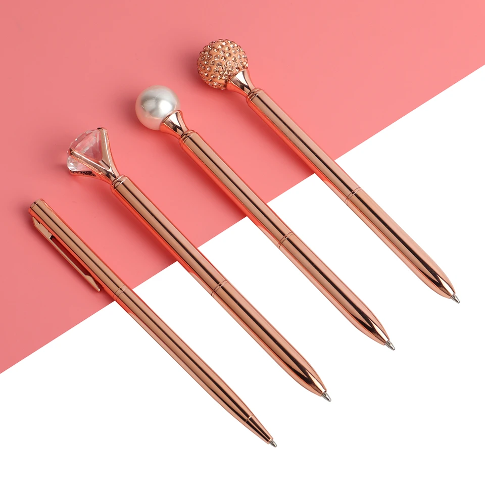 4ks/lot Genkky Rose Gold Ballpoint Pen Pearl Pens Spotted Diamonds Oil Gradient Set Set Black Blue Revill Novec Stacionárne sada