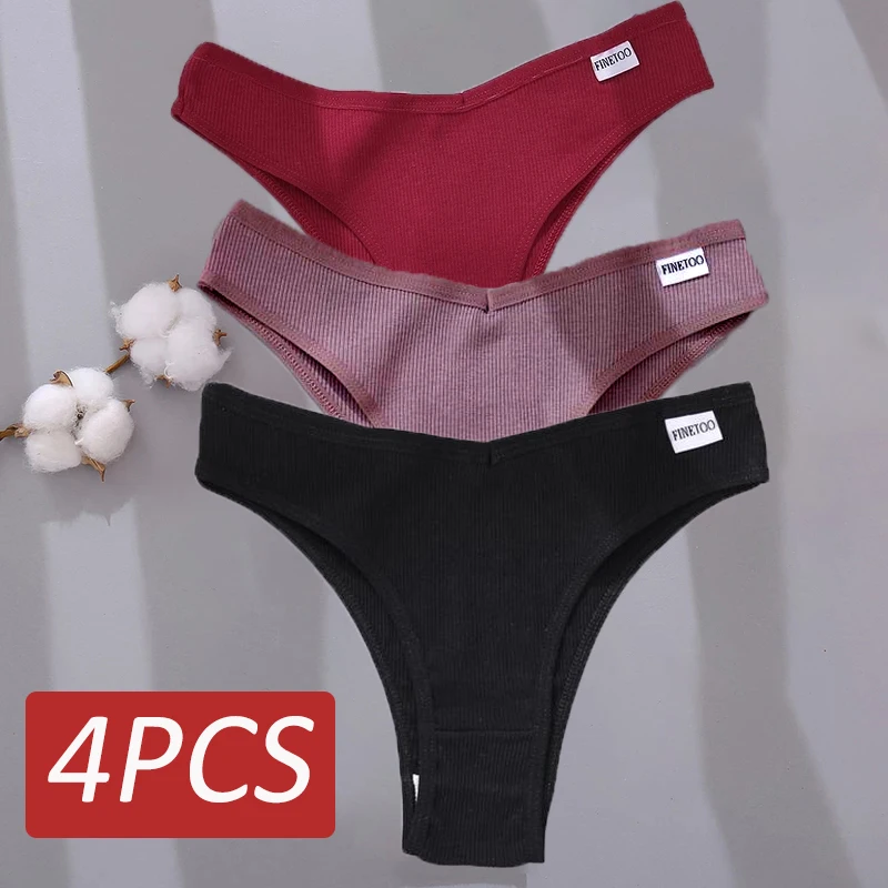 4ks M-XL Dámske nohavičky FinEToo Cotton Pankties Sexy ženy spodky nízky pás Underwear Dámske spodné prádlo spodná bielizeň