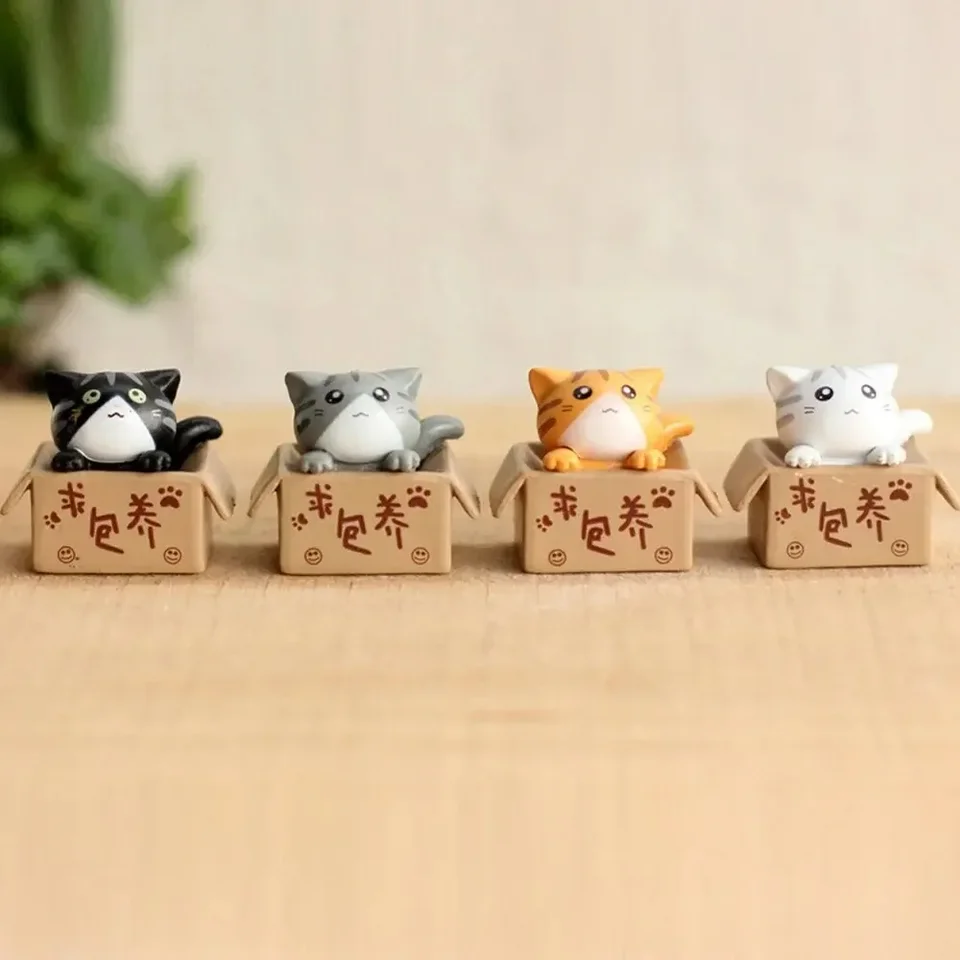4ks Mini Cat Ornament Garden mačiatko socha darček pre deti deti detská izba roztomilý kawaii hračky miniatúrne figuríny domáce dekorácie
