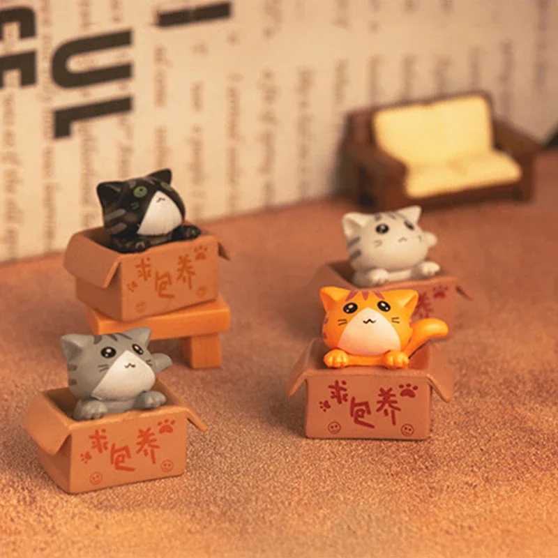 4ks Mini Cat Ornament Garden mačiatko socha darček pre deti deti detská izba roztomilý kawaii hračky miniatúrne figuríny domáce dekorácie