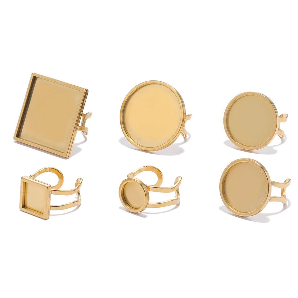 4ks nerezová oceľ 25 mm okrúhly otvorený prsteň Cabochon Cameo Blank Base Base Nastavenia pre DIY Rings