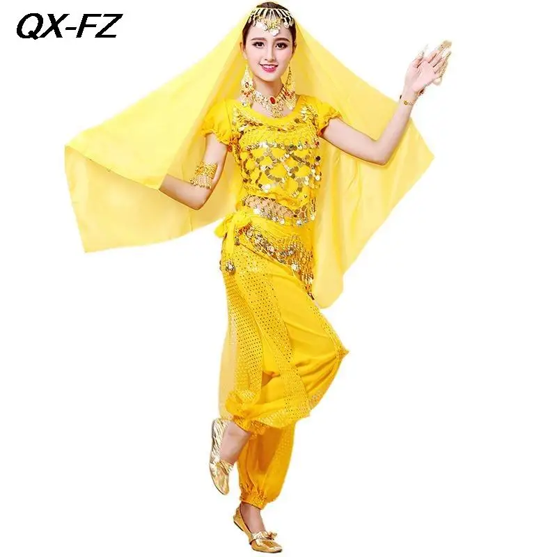 4ks Orientálny indický tanec Arabian Princezné oblečenie outfit womenshiny top+nohavice Bollywood cosplay set lady bellydance taneč