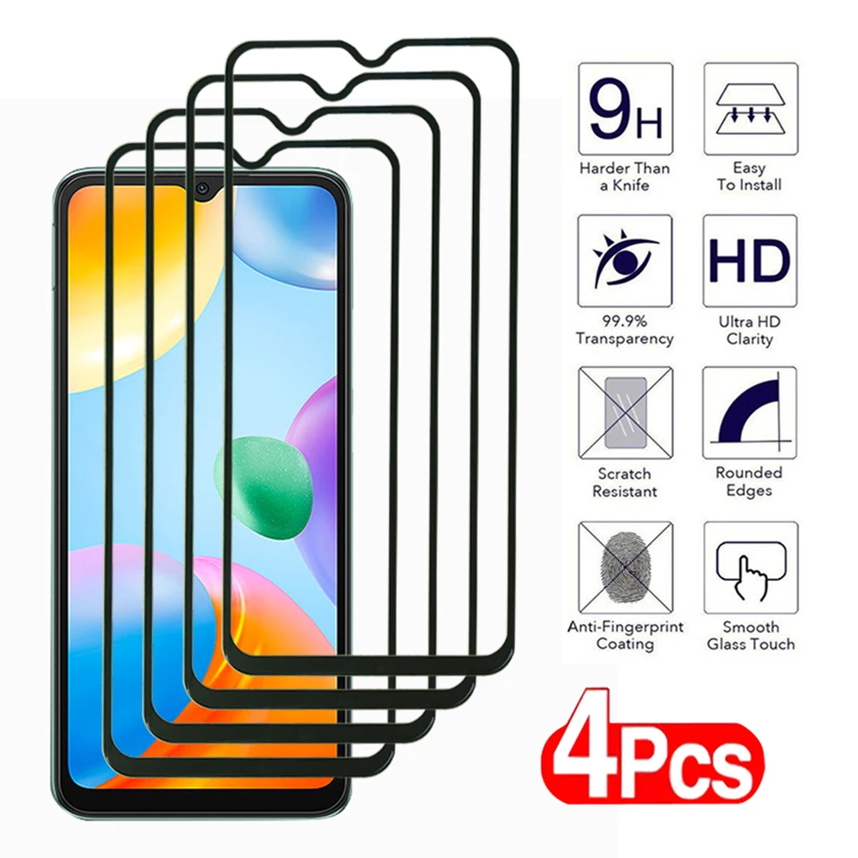 4ks Plný kryt pre Xiaomi Redmi Note 10 Lite Pro Max 4G 5G Temperovaná sklenená sklenená obrazovka Protect pre Redmi 10A 10C 10S 10T 4G5G Film