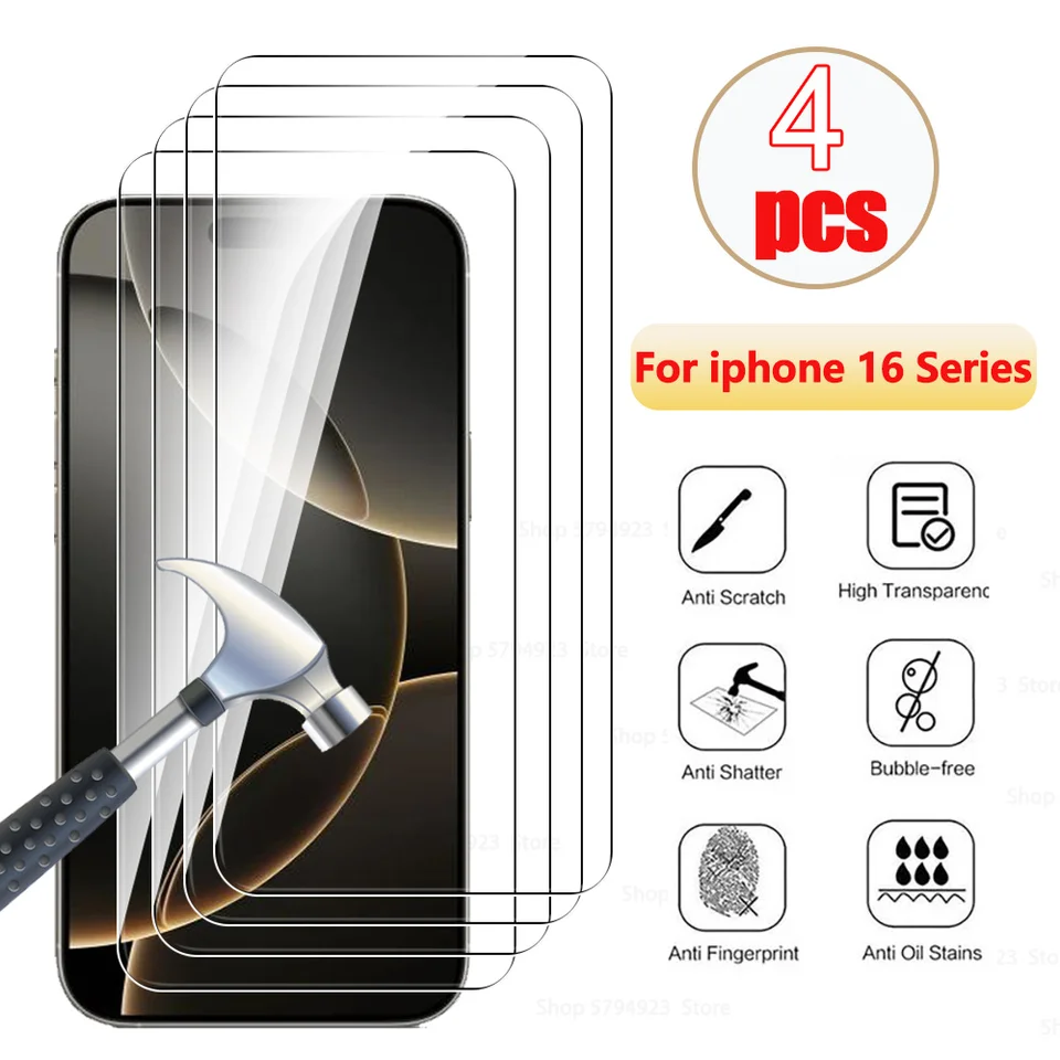 4ks pre iPhone 16 Pro Max 2024 Ochrana sklenenej obrazovky pre iPhone16Promax 16 Plus plné pokrytie ochranné sklo iphon16Pro max