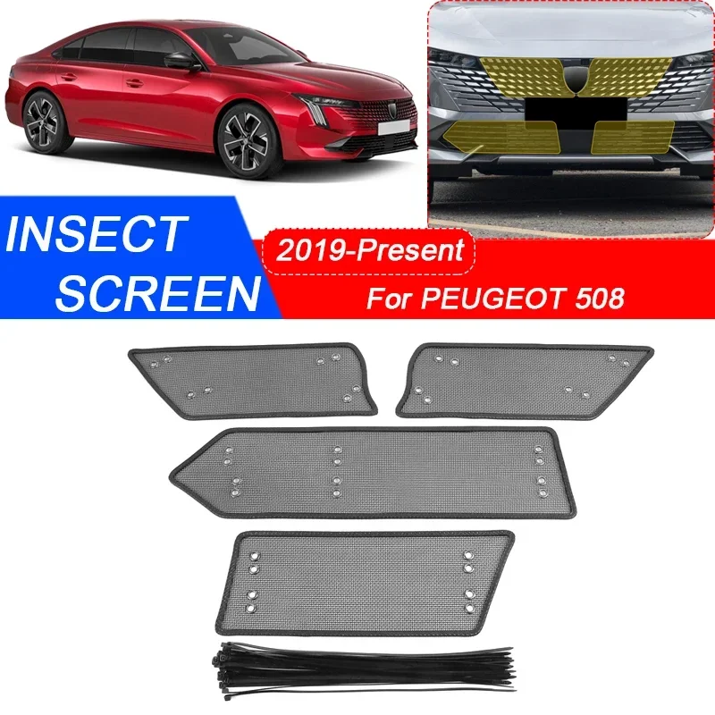 4ks pre Peugeot 508 2019-2025 Hmyzový kryt na ochranu protivzdušného krytu vložky Vent Racing Grill Filter Net Auto príslušenstvo