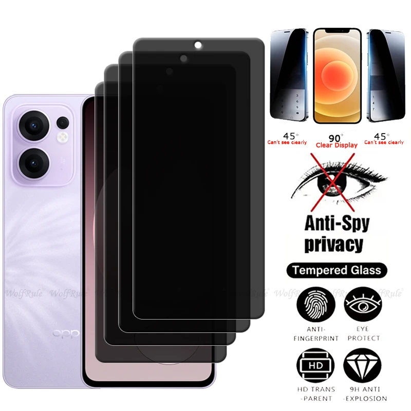 4ks pre Reno 13F Glass Oppo Reno 13f Temperované sklo ochranné 9H Glue Privacy Ochrana Anti-Spy Protector Oppo Reno 13F Reno13f