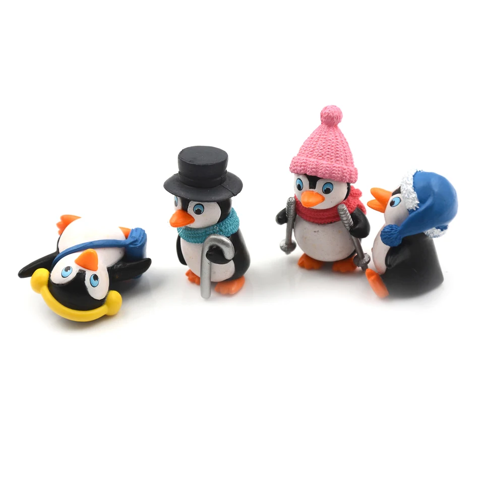 4ks/sada roztomilé zimné tučniaky miniatúrna figurína mini vianočné figúrky pre rozprávkové záhrady škriatkov