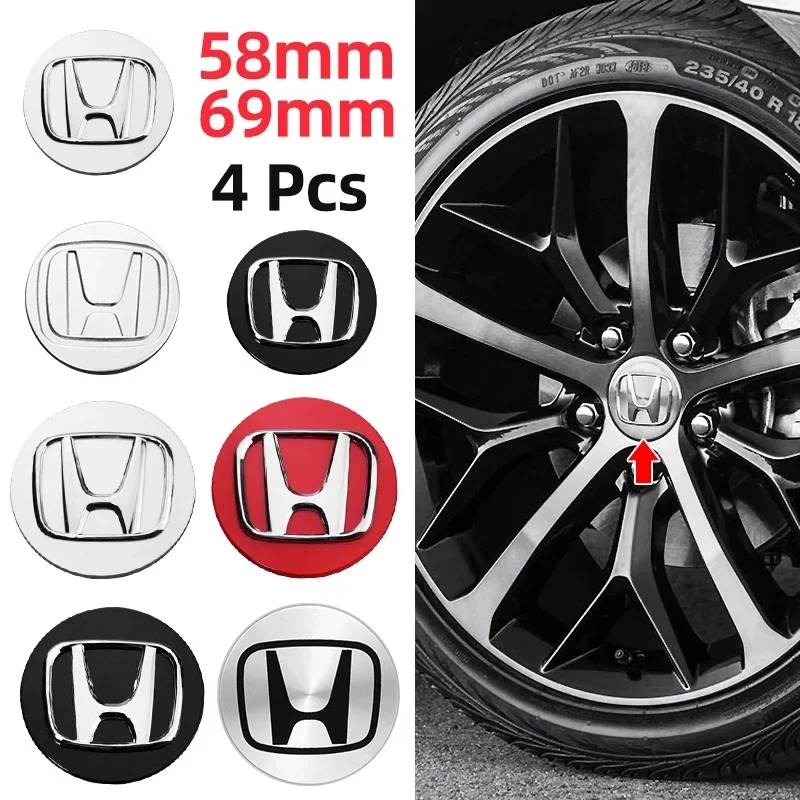 4ks/set 69 mm 58mm 58 mm kolieska Centrum Caps Caps Rims Cover Logo pre Honda Civic Accord Fit Crv Jazz Odyssey Insight Legenda HRV