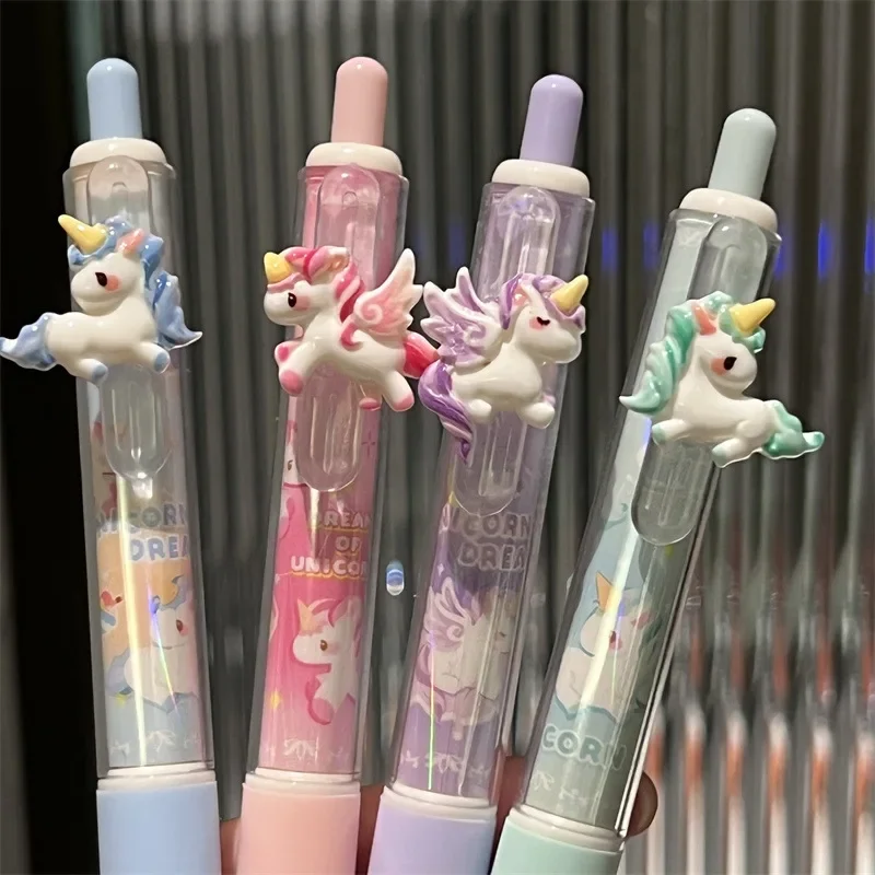 4ks/set Candy Color Unicorn Gel Pen Pre študent sladké karikatúry zvierat Unicorn Stationery Gélové pero 0,5 mm čierne atramentové pero na písanie