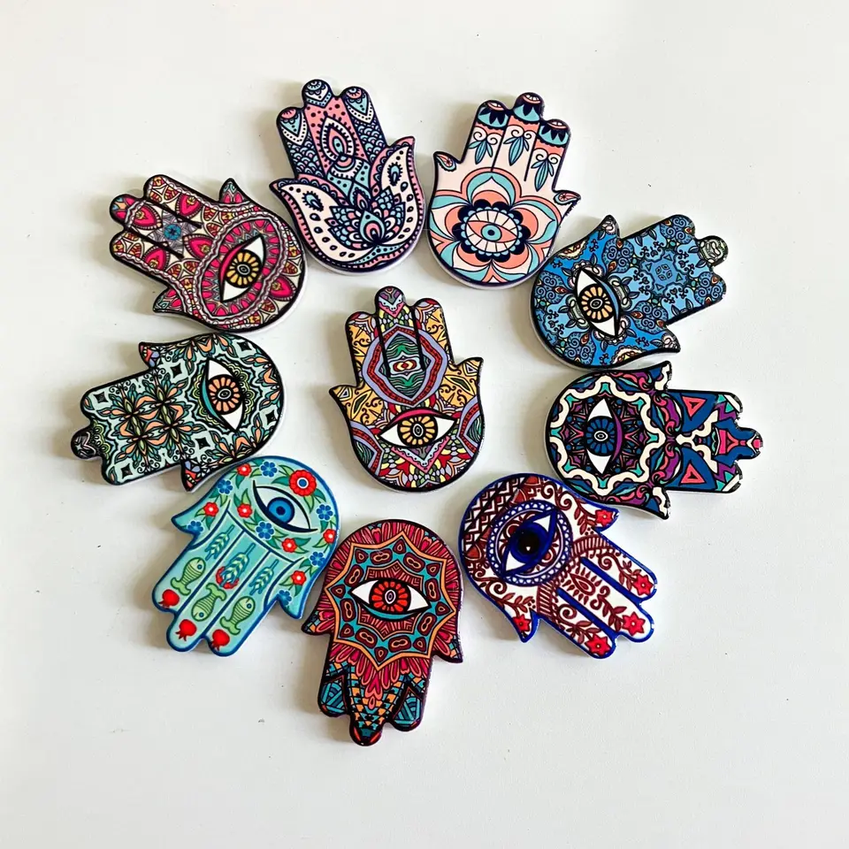 4ks/set Hamsa Hand of Fatima Chladnička Magnetické nálepky na dlaň v tvare keramiky v chladničke pre večeru na večere