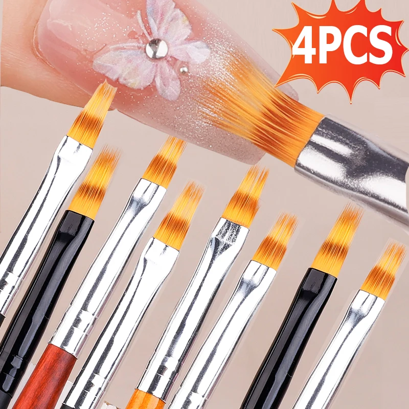 4ks/set kefy na nechty kefou UV gél gradient kvitnúce nechty kreslenie kreslenie drevené rukoväť nylonové vlasy čierna biela červená červená červená kresba manikúra nechtový náradie