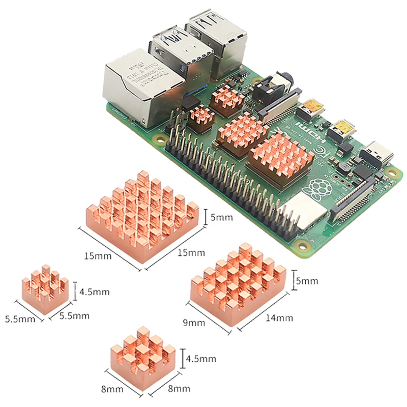 4ks/set kovový medený chladič pasívneho chladiaceho podložky chladiča pre Raspberry Pi 4B 4 Model B Vysoko kvalita