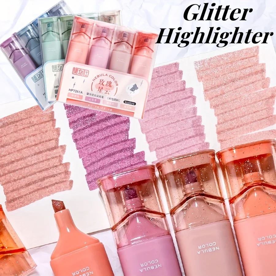 4ks/set Morandi Color Marker Glitter Zvýrazňovacia flexibilná šírka