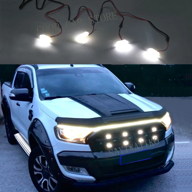 4ks/set predné závodné mriežky LED biele žlté LED vhodné pre Ford Ranger Grill Ranger T7 XL XLT 2015-2019