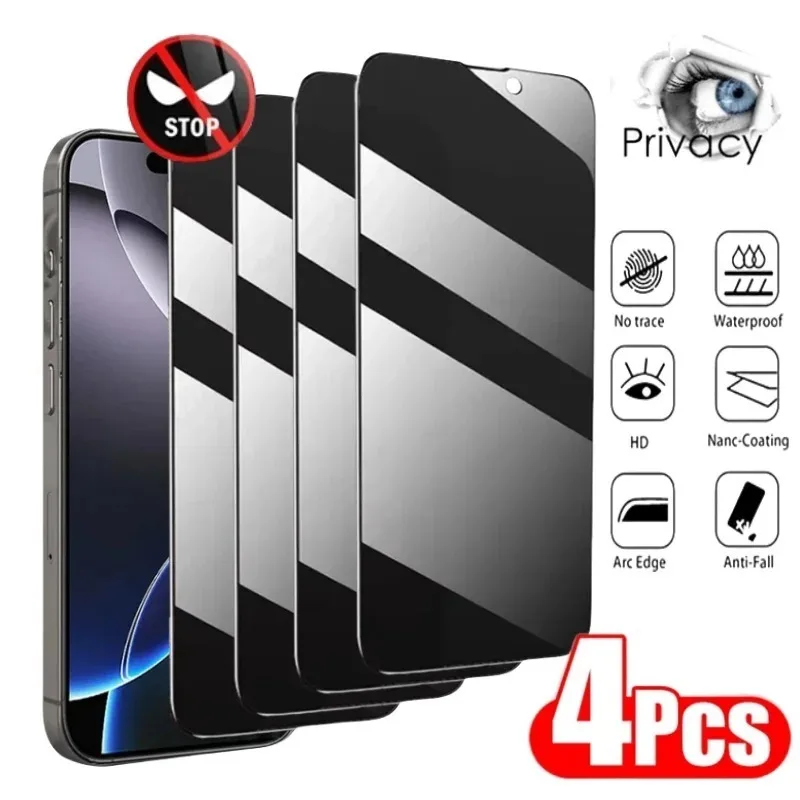 4ks súkromie, temperované sklo pre iPhone 16 14 13 Pro Max 12 11 Pro zabrániť ochrancovi obrazovky prerušenia pre iPhone 15 Promax Glass