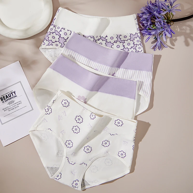 4ks/súprava bavlnené nohavičky Ženy Vysoký pás Znižné spodné prádlo Roztomilé tlačené dievčatá mladé dievčatá plus veľkosť M-4XL Soft ženské spodné prádlo