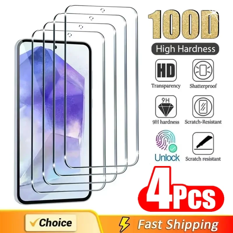 4ks temperované sklo pre Samsung A55 A35 A53 A54 A34 A13 A14 A15 A52 A12 A33 A23 A25 A32 A73 A21S M12 M31S M52 Ochranná obrazovka