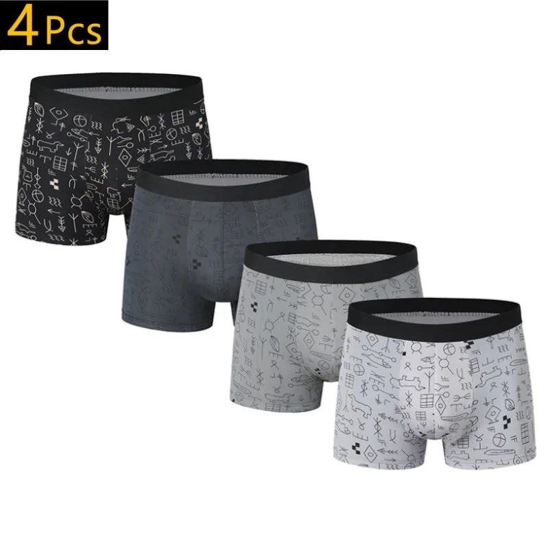 4ks/veľa M-xxxl Fashion Men nohavičky Vytlačené spodky priedušné plus veľkosť mužského boxeru Calzoncillo HOMBRE HORKY STREAT PARA HOMBRES