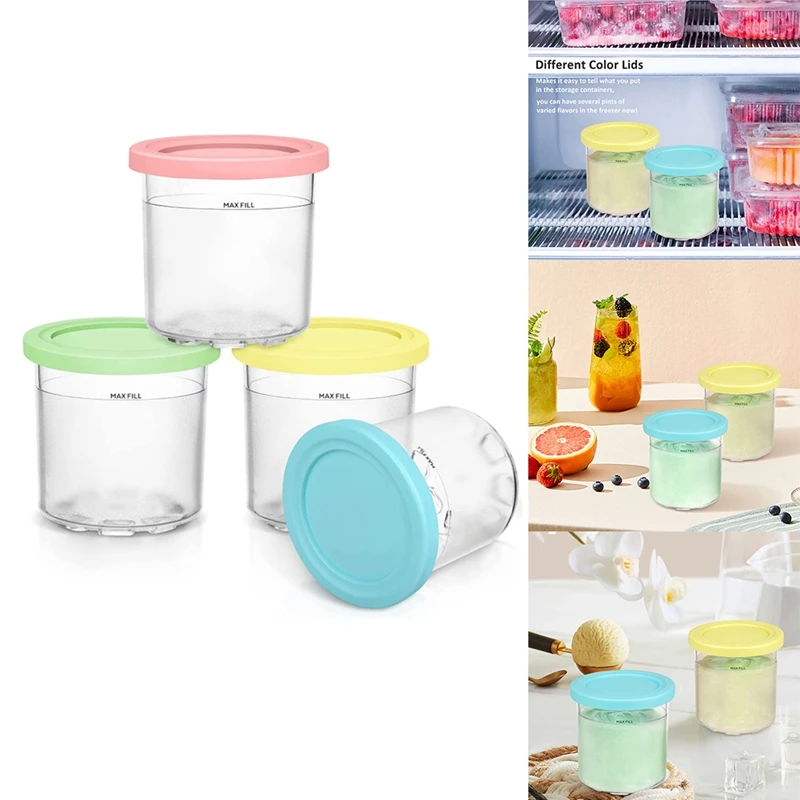 4ks zmrzlinové pinty a viečka pre Ninja Creami NC301 NC300 NC299amz Series Zmrzlina Skladovacie nádoby Food Food Free Streš