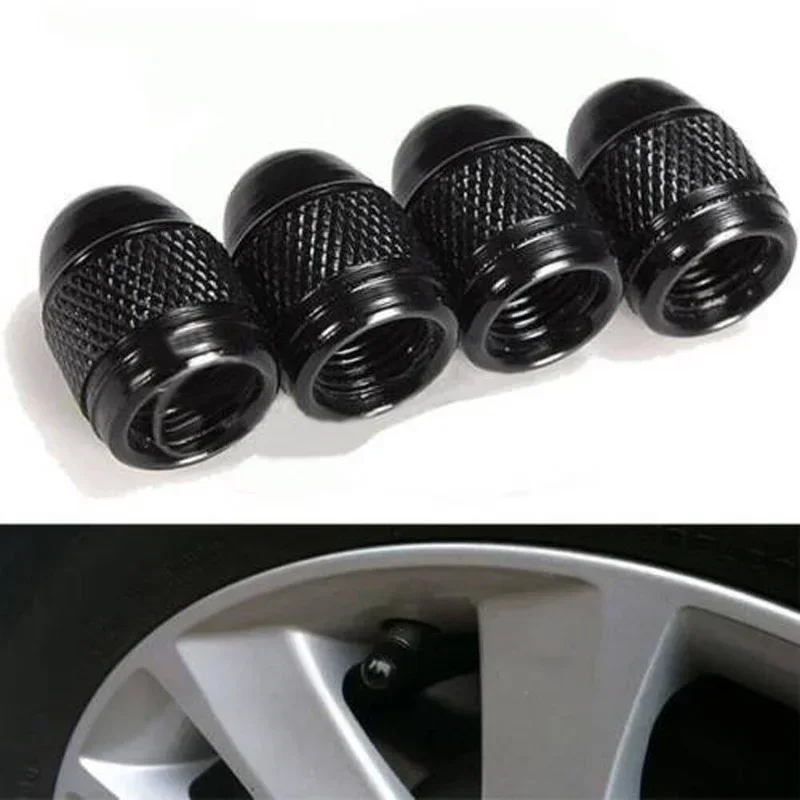 4ks čierne hliníkové bradavky Caps Gulet Car Auil Air Cover Cover Pneumatika Rim Venve Kolový viečok Vonkajšie diely Vonkajšie diely