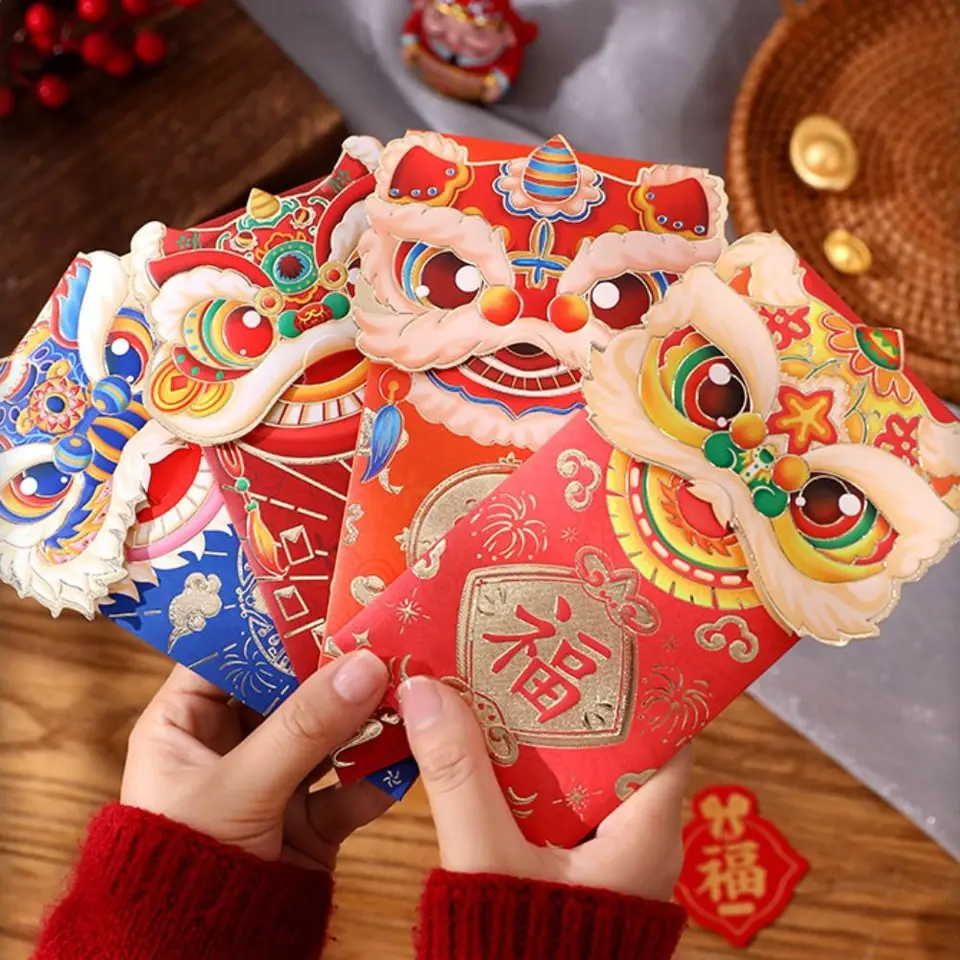 4ks čínsky drak Nový rok červené obálky Dragon Spring Festival Lucky Money Pocket Red Balíčky Svadobná novoročná dekorácia